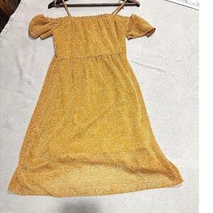 Xhilaration Womens Small Babydoll Dress Cold Shoulder Lined Dot Gold White